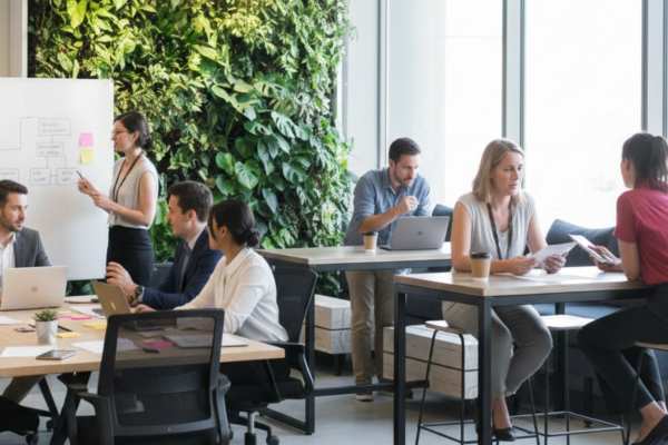 Team in gesprek over psychologische veiligheid en moed binnen een hoog presterend team