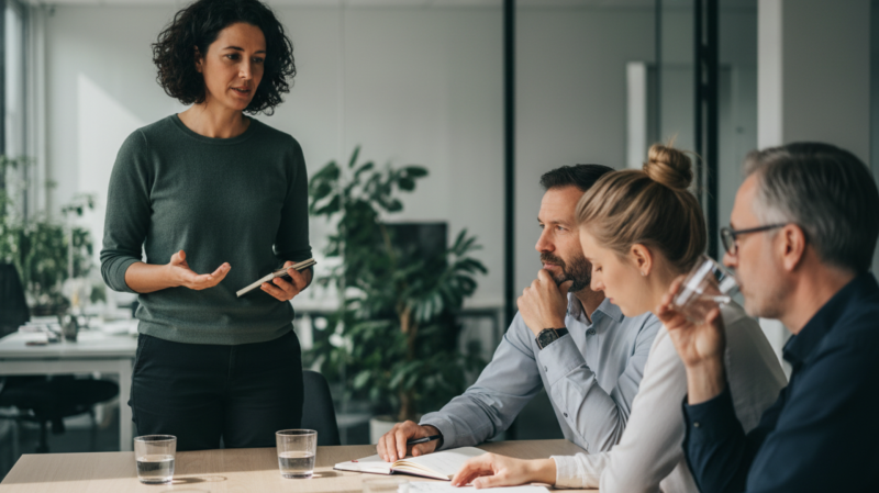 Team in overleg tijdens een gerichte interventie voor teamontwikkeling en samenwerking